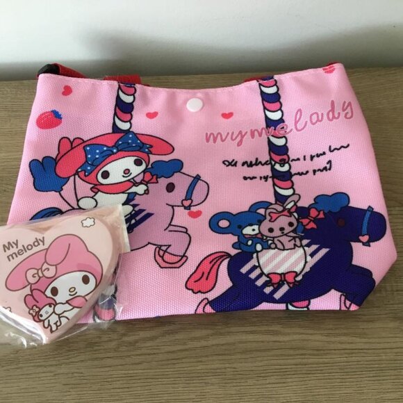 Sanrio My Melody Cloth Bag Double Handle, Adjustable Crossbody Strap & Mirror - Picture 1 of 1